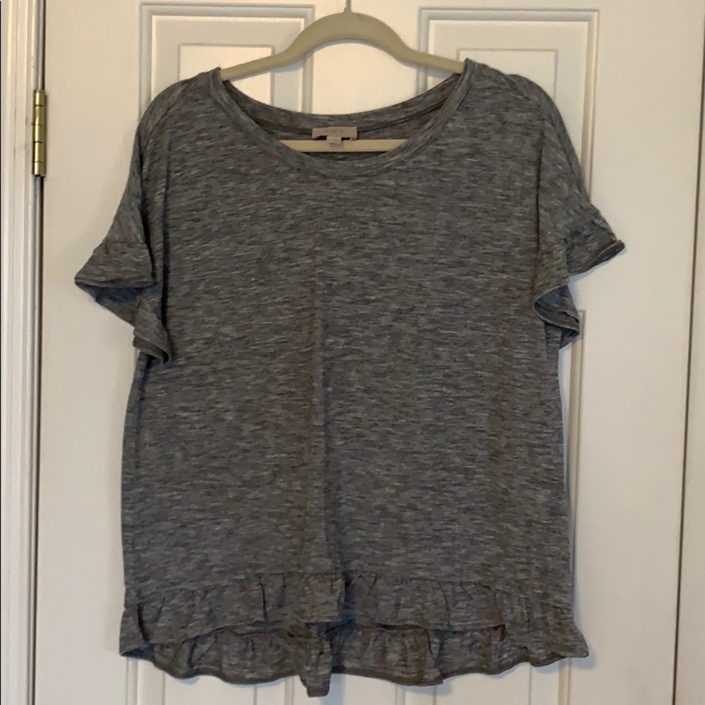 Grey Marl Tee with Flutter Sleeve and Hem